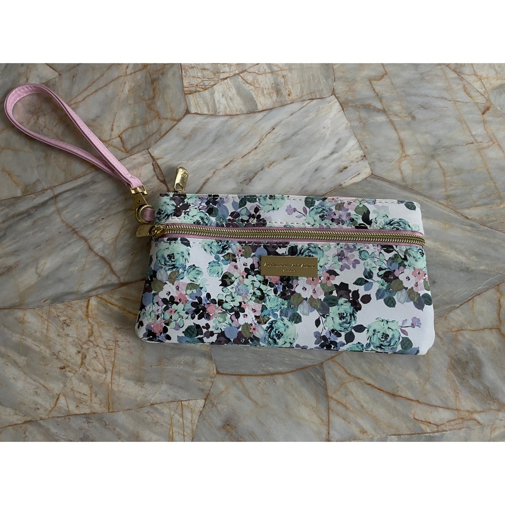 Adrienne Vittadini Studio Floral Wristlet Clutch Bag Teal Pink Purple White
